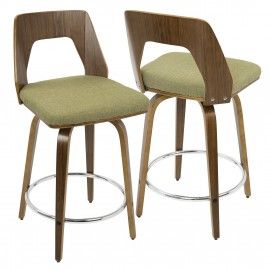 Set of 2 Mid-Century Modern Counter Stools in Walnut and Vintage Green Trilogy LumiSource - 1
