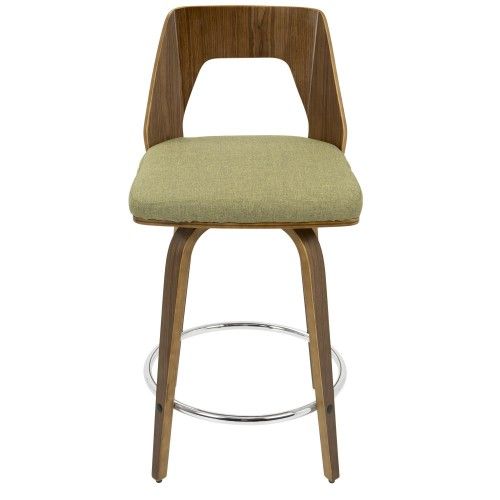 Set of 2 Mid-Century Modern Counter Stools in Walnut and Vintage Green Trilogy LumiSource - 3