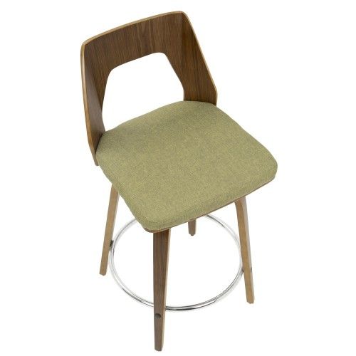 Set of 2 Mid-Century Modern Counter Stools in Walnut and Vintage Green Trilogy LumiSource - 7