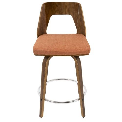 Set of 2 Mid-Century Modern Counter Stools in Walnut and Orange Trilogy LumiSource - 3