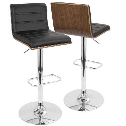 Height Modern Adjustable Bar stool in Walnut and Black Vasari LumiSource - 2