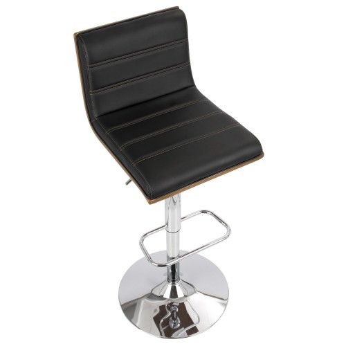 Height Modern Adjustable Bar stool in Walnut and Black Vasari LumiSource - 7