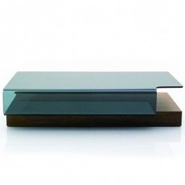 Modern Glass Coffee Table with Walnut Base August