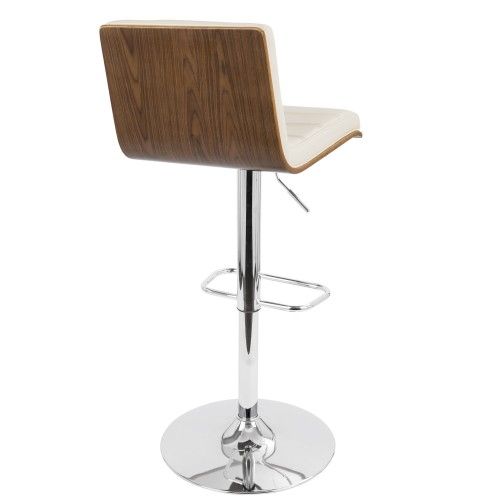 Modern Adjustable Bar stool in Walnut and Cream Vasari LumiSource - 5