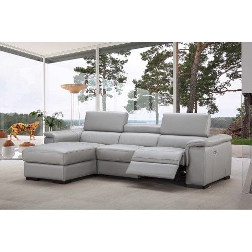 Modern grey leather sectional with chaise Alba