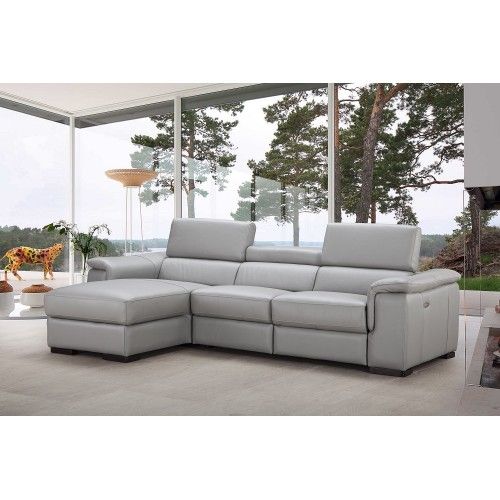 Modern grey leather sectional with chaise Alba