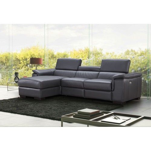 Modern grey leather sectional with recliner Allegra