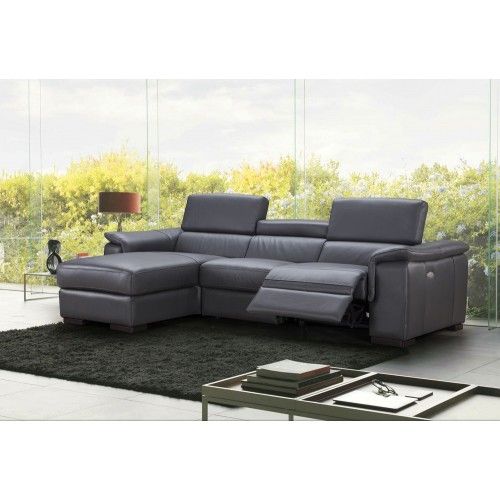 Modern grey leather sectional with recliner Allegra