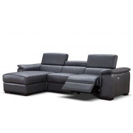 Modern grey leather sectional with recliner Allegra