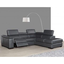 Modern grey leather sectional with recliner Agata