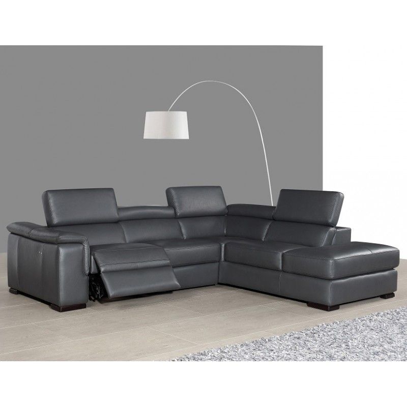 Modern Grey Leather Sectional With, Contemporary Leather Sectional With Chaise