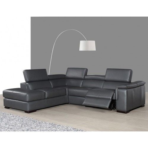 Modern grey leather sectional with recliner Agata