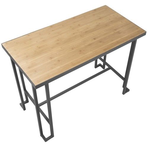 Industrial Counter Table in Grey Metal and Natural Bamboo Roman LumiSource - 3