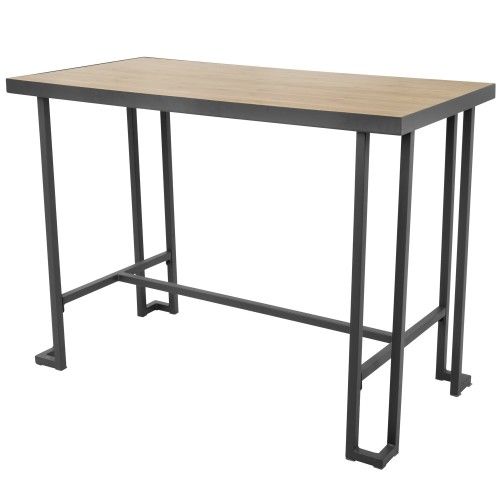 Industrial Counter Table in Grey Metal and Natural Bamboo Roman LumiSource - 4