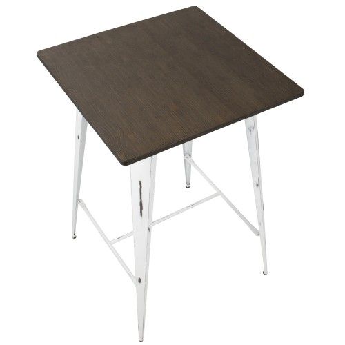 Industrial Pub Table with Vintage White Frame and Espresso Wood Oregon LumiSource - 5