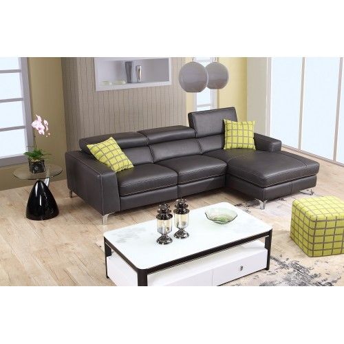 Modern grey leather sectional with recliner Ariana