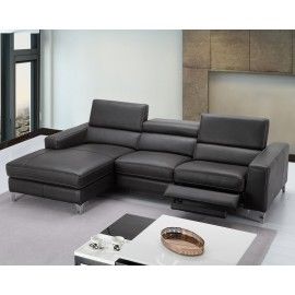 Modern grey leather sectional with recliner Ariana