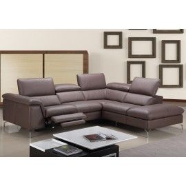 Modern grey leather sectional with recliner Anastasia