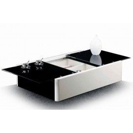 Modern black and white lacquered coffee table with storage Sotto