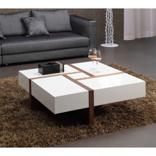 Modern white coffee table with drawers Taviano