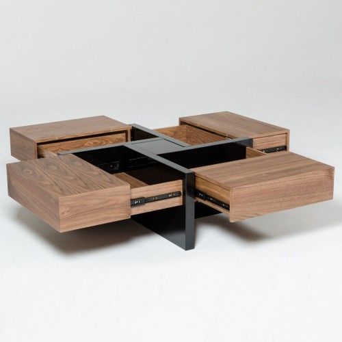 Modern walnut coffee table with drawers Alezio