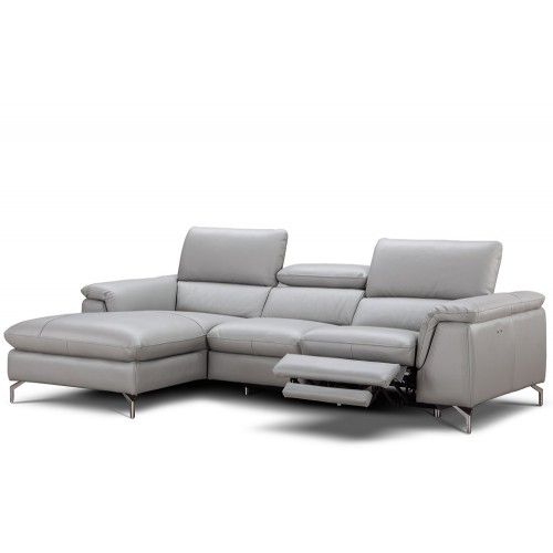 Modern grey leather sectional with recliner Serena