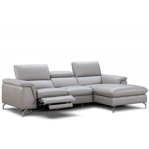 Modern grey leather sectional with recliner Serena