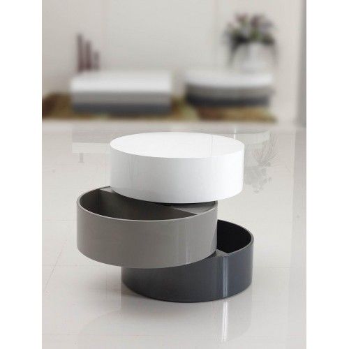 Contemporary transforming round end table with storage Kuji