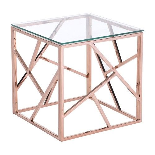 Modern Glass Rose Gold Side Table Cage