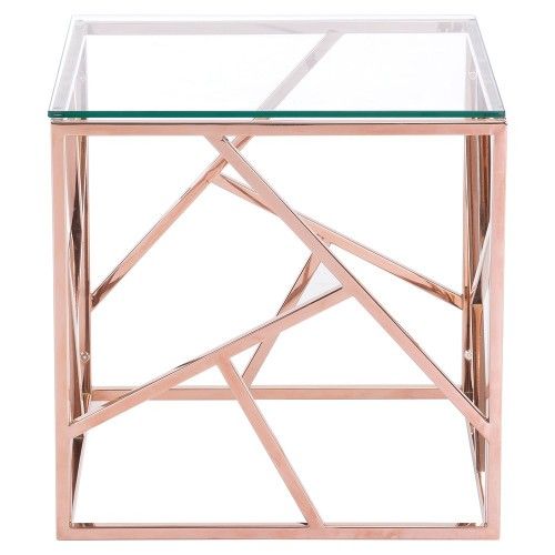 Modern Glass Rose Gold Side Table Cage