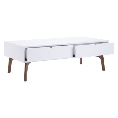 Modern White Coffee Table with Drawers Padre