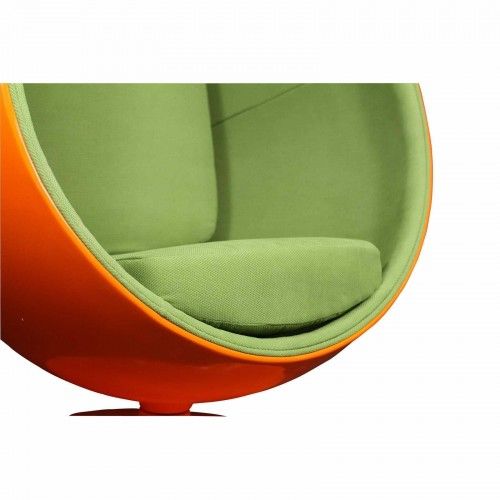 Modern ball shaped orange and green lounge chair inspired by Eero Aarnio design