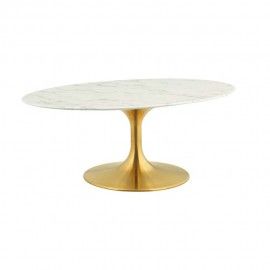Modern Marble with Gold Oval Coffee Table Lippo