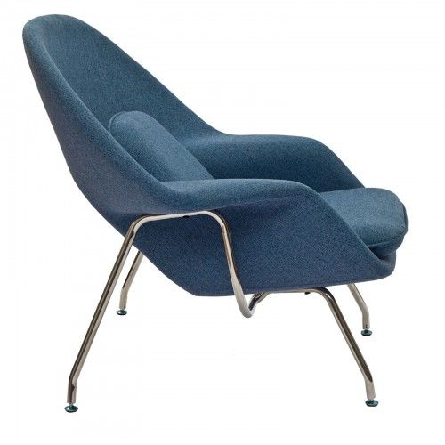 Modern Blue Fabric Lounge Chair with ottoman Wall Street
