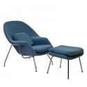 Modern Blue Fabric Lounge Chair with ottoman Wall Street