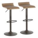 Set of 2 Industrial Bar stools in Camel faux leather with antique metal base Ale