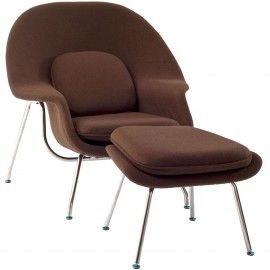 Modern Brown Fabric Lounge Chair with ottoman Wall Street