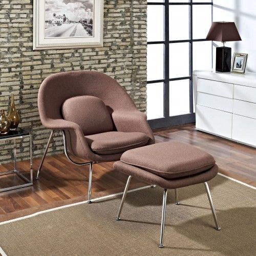 Modern Brown Fabric Lounge Chair with ottoman Wall Street