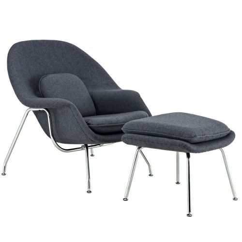 Modern Dark Gray Fabric Lounge Chair with ottoman Wall Street