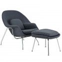 Modern Dark Gray Fabric Lounge Chair with ottoman Wall Street