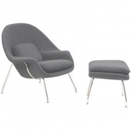 Modern Light Gray Fabric Lounge Chair with ottoman Wall Street