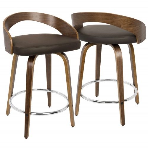  Edit: Set of 2 Mid-Century Modern Counter Stools in walnut and brown Grotto 