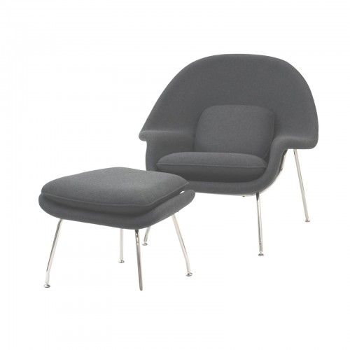 Modern Light Gray Fabric Lounge Chair with ottoman Wall Street