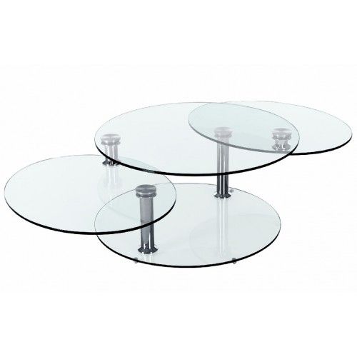 Oval swivel clear glass and chrome coffee table Orbital