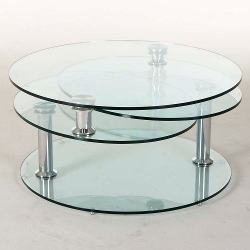 Oval swivel clear glass and chrome coffee table Orbital