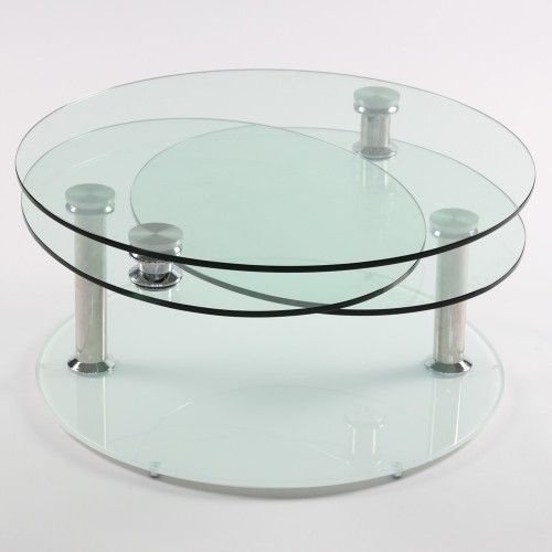 Swivel clear glass and chrome coffee table Orbital White