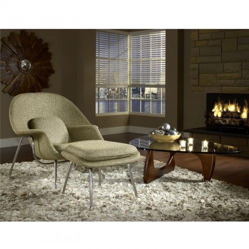 Modern Oatmeal Fabric Lounge Chair with ottoman Wall Street