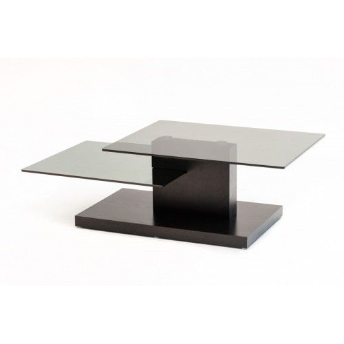 Contemporary black oak coffee table with multi-level glass top Aki