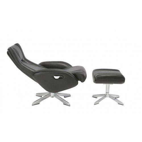 Modern black leather lounge chair with ottoman Ingrid