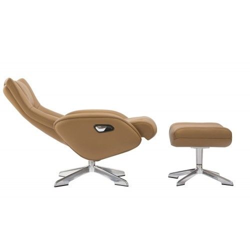 Modern camel leather lounge chair with ottoman Ingrid
